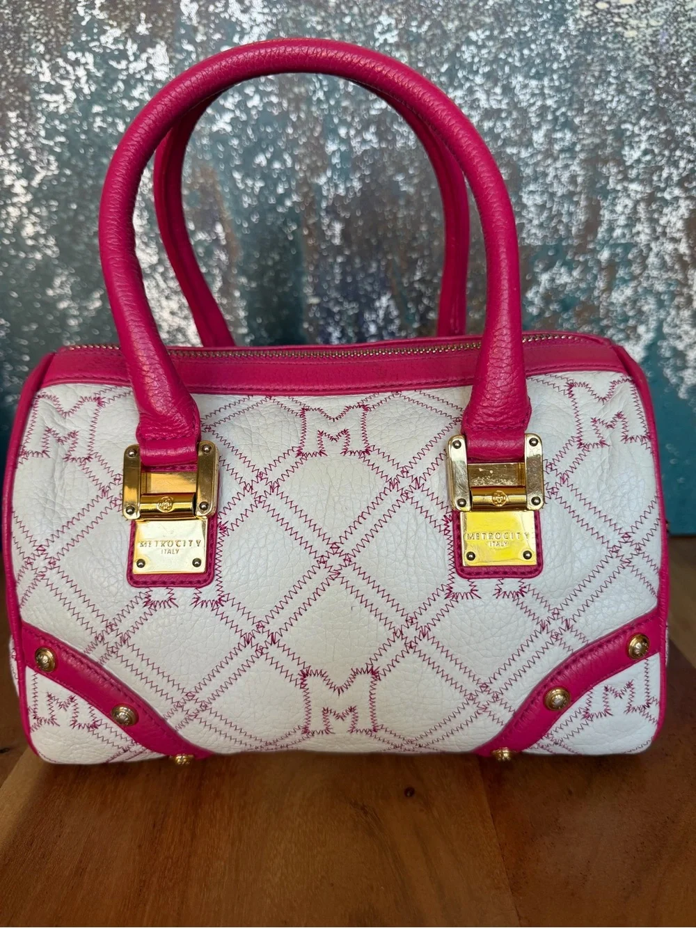 Metrocity Barbiecore Y2K Vintage Quilted Monogram Doctor Bag Pink VGUC